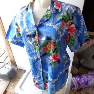 NOS Vintage Woman''s M Hawaiian Cotton Tropical Shirt Made in Hawaii